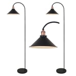 Set of 2 Black with Copper Floor Lights Standard Lamps Retro Modern Lighting
