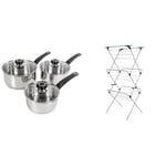 Morphy Richards 970003 Equip 3-Piece Pan Set, Stainless Steel & Minky 3 Tier Plus Clothes Airer