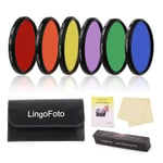 LingoFoto 82mm 6pcs Round Full Color Lens Filter Set Red Orange Yellow Green Blue Purple Accessory Kit for 82mm Camera Lens + 6 Pockets Filter Pouch+3 Lens Cleaning Tool