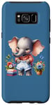 Coque pour Galaxy S8+ Bébé éléphant bleu en tenue, fleurs et papillons