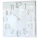 Horloge Murale carrée Digit 30 cm de diamètre, sans Bruit de tic-tac Moderne, Design en Verre Acrylique et Miroir Acrylique, Salon, Chambre à Coucher Blanche (Blanc) Blanche