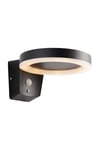 Ebro Modern Solar Powered Round Ring LED Wall Lamp Textured Black PIR Motion & Day Night Sensors Warm White IP44