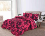 3 Piece Quilted Bedspread Set With Pillow Shams - Comforter Bed Throws To Fit Double & King Size Beds 240 x 260 cm (Rose - Red)