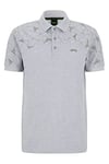 BOSS Mens Paule 3 Cotton-Blend Slim-fit Polo Shirt with Grid Artwork Grey