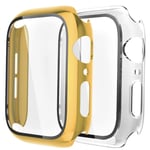 Fengyiyuda [2 Pack] Hard Case Compatible with Apple Watch 38/40/42/44mm with Built-in Anti-Scratch TPU Screen Protector Film,360 Shockproof Cover for IWatch Series se/6/5/4/3/2/1-Yellow Gold/Clear