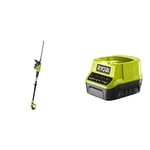 Ryobi ONE+ 18V OPT1845 Cordless Pole Hedge Trimmer, 45cm Blade (Body Only) & RC18120 18V ONE+ Compact Charger