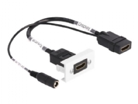 Delock - Easy 45 - snäppbar modul - with DC feed 2.1 x 5.5 mm and pigtail,22.5 x 45 mm - HDMI - 1 audio / video socket - svart, vit