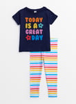 Tu Great Day T-Shirt & Rainbow Stripe Leggings Set 2-3 years Multi Coloured Years female