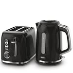 Breville Bold Black Kettle and Toaster Set | with 1.7 Litre, 3KW Fast-Boil Electric Kettle and 2-Slice High-Lift Toaster | Black and Silver Chrome [VKT221 and VTR001]