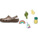 Crocs Unisex's Classic Clog, Chocolate, 12 UK Jibbitz Shoe Charm 5-Pack | Personalize with Jibbitz Fun Trend One-Size