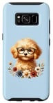 Coque pour Galaxy S8 Chiot Doodle Adorable bleu avec fleurs et lunettes