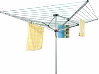 50m Heavy Duty Garden 4 Arm Rotary Airer Washing Clothes Line Rack Wall Mounted Pole Powder Coated Steel Folding Laundry Outdoor Support Prop