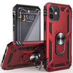 KingShark Armor Case for iPhone 12 Pro Max Case(6.7") + [2 Pack] Temperd Glass for iPhone 12 Pro Max Screen Protector, Military Grade Phone Case with Ring Magnetic Car Mount Kickstand - Red