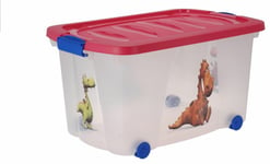 45l Children Pink Lid Dino Cartoon Plastic Kids Toy Box On Wheels Storage Chest