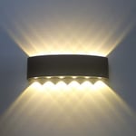 LED Vägglampa Inomhus 12W Svart Aluminium, Modern Vägglampa Upp & Ner Spotlampa för Vardagsrum Sovrum Hall Trapphus Gångväg (Varmvit)