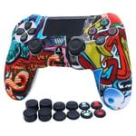 PS4 Controller Cover Silicone RALAN,Silicone Gel Controller Cover Skin Protector Compatible For PS4 /PS4 Slim/PS4 Pro Controller (Black Pro Thumb Grip x 8 ,Cat + Skull Cap Cover Grip x 2)