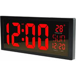 Led Horloge Murale Numérique, Grande Muet Réveil avec Temps Calendrier Date et Température Affichage Suspendu ou Poser sur Table pour Maison Bureau