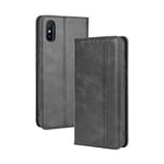 UILY Case Compatible for Xiaomi Redmi 9A / 9AT, Retro Style Anti-Fall Flip Wallet Leather Cover with Card Slot, Magnetic Suction Bracket Shell. Black