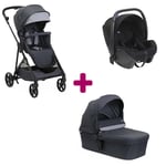 Chicco Pack poussette trio Seety Boston grey + coque Kory essential black nacelle