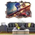 3D-stil Sonic The Hedgehog väggdekal - heminredning - väggkonst - vinyldekal för barnrum vardagsrum (på planeten (32 * 48cm))