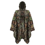 Kamouflage Regn Poncho 3D Löv Ghillie Poncho Huva Vattentät Camo Regnrock för Barn Vuxna Utomhus Camping Vandring