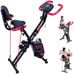 EVOLAND Exercise Bike with 8-Level Adjustable Resistance, Foldable Indoor Trainer Fitness Bike, with Pulse Rate Sensor| LCD Monitor| 2x 1kg Dumbbells, 265LBS Max Load for Home Use Workout Bike (RED)