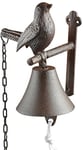 Esschert Design Cloche de Porte en Fonte avec Oiseau et Cordon de Serrage Blanc 12 x 14,2 x 18,5 cm