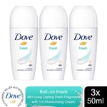 Dove AntiPerspirant Roll On up to 48 Hours of Sweat & Odour Protection 50ml, 3pk