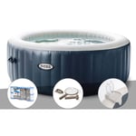 Kit spa gonflable Intex PureSpa Blue Navy rond Bulles 6 places + 6 filtres + Kit d'entretien + Porte-verre