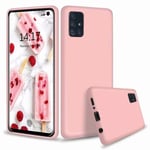 CRABOT Compatible with Samsung Galaxy A51 Liquid Silicone Phone Case Gel Rubber Shockproof Cover Soft Anti-Fall Scratch-Resistant Phone shell+1*(Free Screen Protector)-Pink