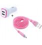 Pack Chargeur Voiture Pour Iphone Se 2020 Lightning (Cable Smiley + Double Adaptateur Led Allume Cigare) Apple - Rose