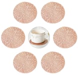 GLOBALDREAM Coasters, 6pcs Hollowed-Out Round Cup Coaster Metallic Round Coffee Coasters Table Decorative Non-Slip Drinks Coasters PVC Insulation Pads Mats(Rose Gold, 10cm)