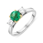 Platinum 0.71ct Emerald Diamond Brilliant Cut Trilogy Ring