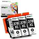 Kingjet 378 XL Compatible Ink Cartridges Replacement for Epson 378 378XL Black Squirrel High Yield Ink Work with Epson Expression Photo XP-8500 XP-8600 XP-8605 XP8500 XP8600 XP8605 Printer (3 Black)