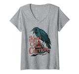 Womens Keep Calm And Carrion, Goth Crow Ren Faire V-Neck T-Shirt