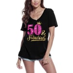 T-shirt med v-ringad dam 50 And Fabulous - Skjorta i 50 år Novelty – 50 And Fabulous - Skjorta för 50ths Novelty – 50 Ans djup svart M