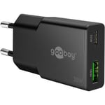 Goobay USB-C/USB GaN Dual Laddare slim, 30W, PD/QC, Svart