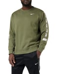 Nike Repeat Fleece Crew BB Sweatshirt Maillot de survêtement Homme, Vert Olive/Blanc, L
