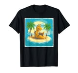 Vintage Dinosaur Reptiles Reading Book In Island Summer Sea T-Shirt