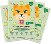 7Th Heaven Kitten Face Sheet Mask Multipack (Pack of 4) with Cucumber and Aloe V