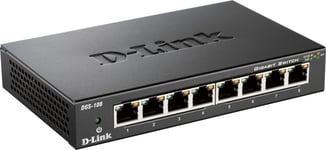 D-Link Gigabit Ethernet Switch, 8x10/100/1000Mbps, metalkabinet, sort