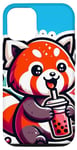 Coque pour iPhone 14 Panda Rouge Boisson Boba Bubble Tea Kawaii Anime Doux K Pop