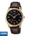 MENS CLASSIC CASIO WATCH BLACK DIAL EASY READ NUMERALS BROWN CROC LEATHER STRAP