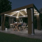 Maisonchic - Tonnelle Barnum Style Moderne - Pavillon de Jardin - Tente de réception - avec rideau et guirlande lumineuse à led 4x3 m Taupe