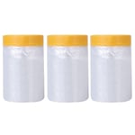 3X(Dust Sheets Roll, Plastic ing Film Drape ing Film with Self-Adhesive Ta