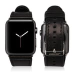 JISONCASE Wrist Band for iWatch 38mm(40mm) Genuine Leather Band, Replacement Strap with Stainless Steel Buckle for 40mm Apple Watch Series 5/4, 38mm Series 3/2/1, Black JS-AW3-17L10