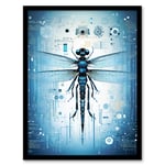 Dragonfly Nanobot Robot Hybrid Secret Military Schematic Blueprint Futuristic Complex Arcane Manuscript Gift For Him Man Cave Art Print Framed Poster