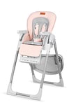 Chaise haute MoMi YUMTIS avec harnais de sécurité 5 points, pliable, réglable en hauteur (6 positions), dossier réglable (3 positions) et plateau (3 positions), repose-pieds et panier Rose