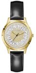 Guess GW0299L2 GLAMOUR Women's Crystal Dial Black Leather Watch