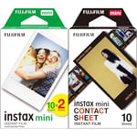 instax mini instant film White Border, 20 shot Pack, suitable for all mini cameras and printers & instax mini instant film Contact Sheet border, 10 shot pack